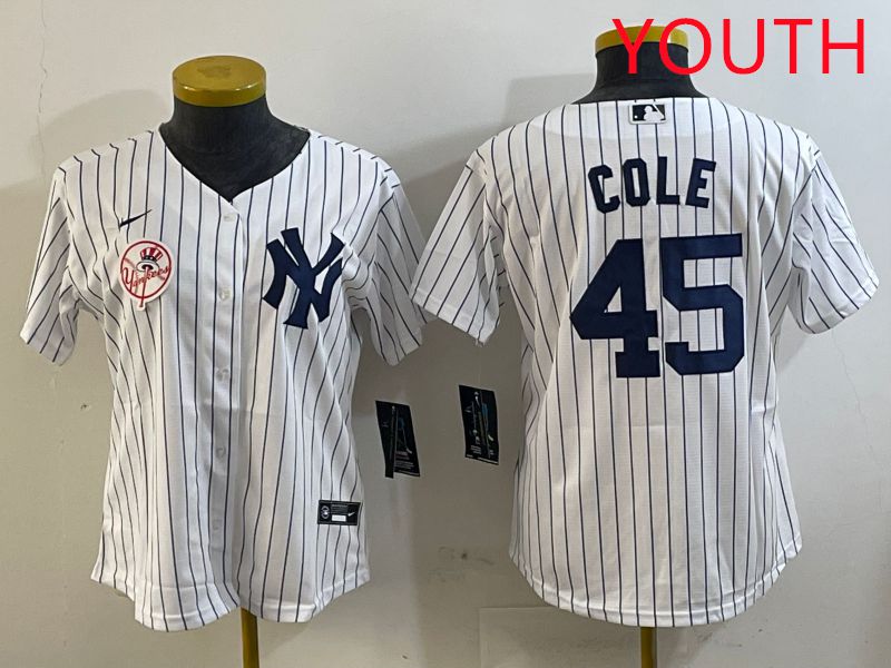 Youth New York Yankees #45 Cole White Stripe Game 2025 Nike MLB Jersey style 8->youth mlb jersey->Youth Jersey